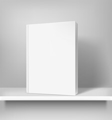 White book on white shelf vector mockup