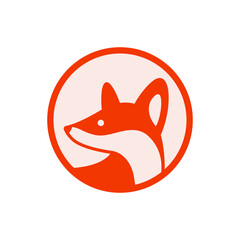 Fox head logo, cute kind character. Vector illustration in cartoon style.
