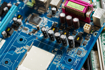 Capacitors on the computer motherboard.