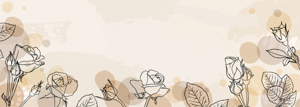 banner background of creative minimalist hand draw illustrations floral outline rose pastel biege simple circle shape for wall decoration, postcard or brochure cover design, banner beauty web cite