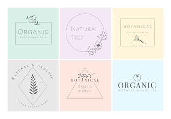 Set of badges and labels elements for organic food, drink and cosmetics