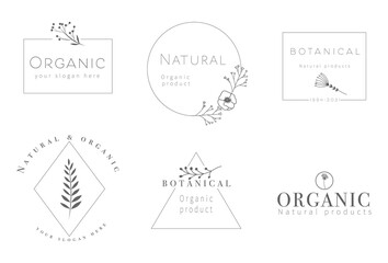 Set of elegant and luxury signs for beauty, natural and organic products, cosmetics, spa and wellness. Vector illustrations for graphic and web design, marketing material
