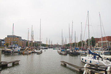 Wide view of boats on a dock 