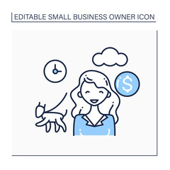 Dog walking line icon. Girl walking dogs for money. Individual entrepreneur. Small business owner concept. Isolated vector illustration. Editable stroke