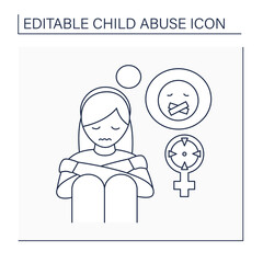 Sexual abuse line icon. Rape. Aggressive actions against young girl. Depression. Child abuse concept. Isolated vector illustration. Editable stroke