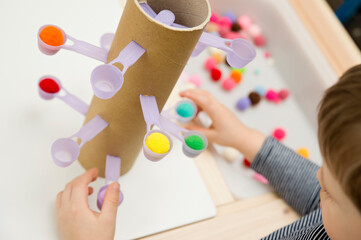 Make it at home. DIY toy for improvement of coordination, balance and fine motor skills. Kid...