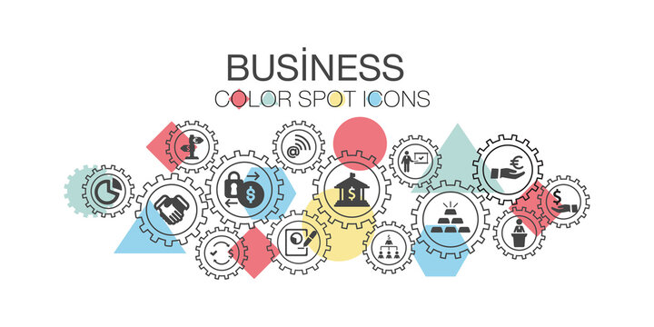 Business marketing colorful spotlight icons business vector illustration. Concept with linked icons related to business and development-4