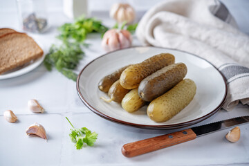 Pickled cucumbers with dill and garlic slices
