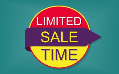 LIMITED TIME SALE. Banner with a pink and yellow circle and a purple ribbon showing limited time sale for promotion and offer.