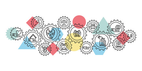 human rights development concept vector illustration. Concept with linked icons related to human rights