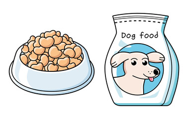 Dog food bowl and bag isolated
