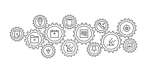 Web development line vector illustration.Concept with linked icons related to web promotion and development