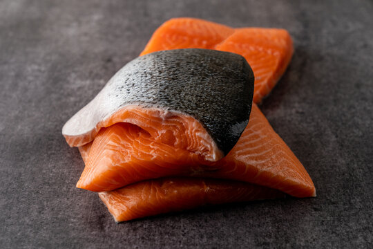 Stack of raw salmon
