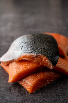 Stack of raw salmon