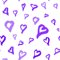 Seamless pattern of hand drawn brush heart shaped strokes