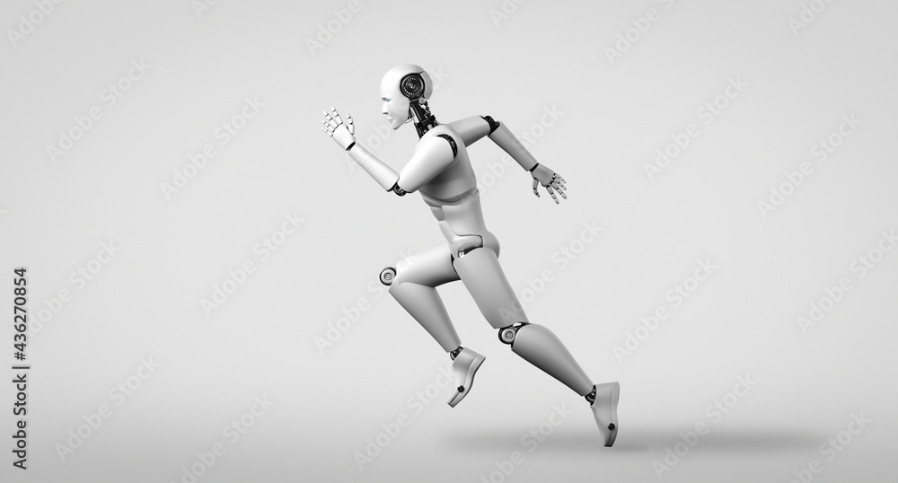 Aufkleber running robot humanoid showing fast movement and vital energy in concept of future innovation develo