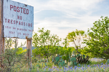 No Trespassing sign in the Texas hill country.
