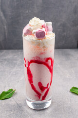 cold milkshake with strawberry jam