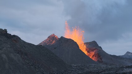 Iceland Volcano Volcanic Eruption with lava at Fagradalsfjall, Reykjanes Peninsula