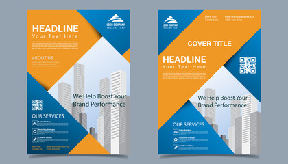 Business flyer layout template in A4  size. Modern Brochure template cover design, annual report, poster  with geometric and wavy  lines for business market on white background, vector illustration
