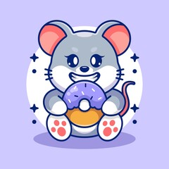 Cute mouse eating doughnut cartoon