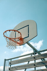 basketball hoop against blue sky