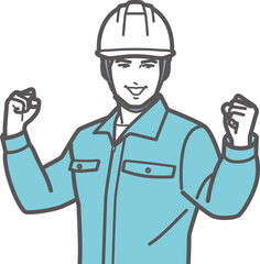 ガッツポーズするヘルメットの男性④