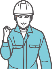 ガッツポーズするヘルメットの男性②