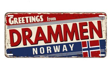 Obraz premium Greetings from Drammen vintage rusty metal plate