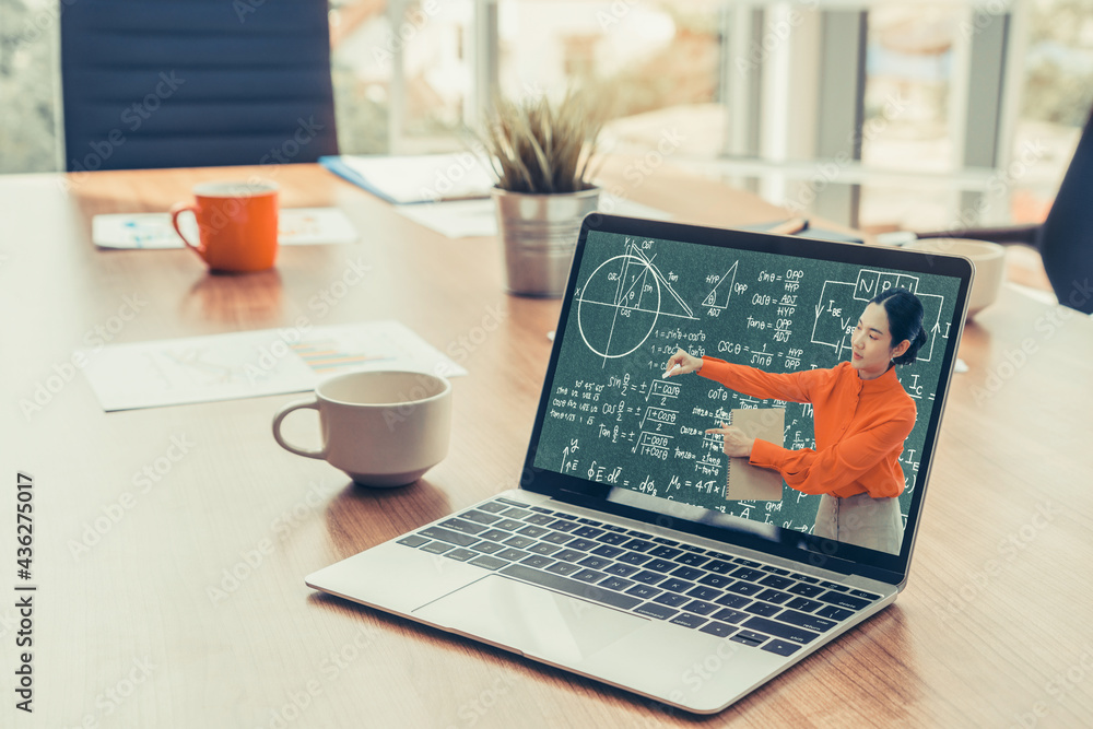 Poster e-learning and online education for student and university concept. video conference call technology