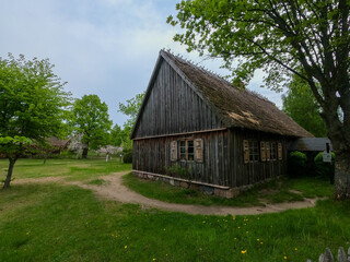 Traditional Kashubian village in Pomerania (northern Poland) with typical rural architecture for central Europe