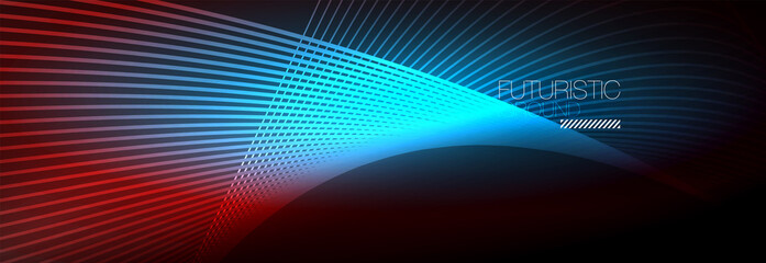 Abstract neon glowing light in the dark with waves. Shiny magic energy and motion concept, vector abstract wallpaper background