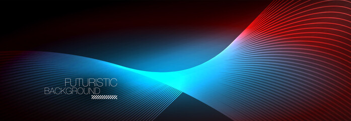 Abstract neon glowing light in the dark with waves. Shiny magic energy and motion concept, vector abstract wallpaper background