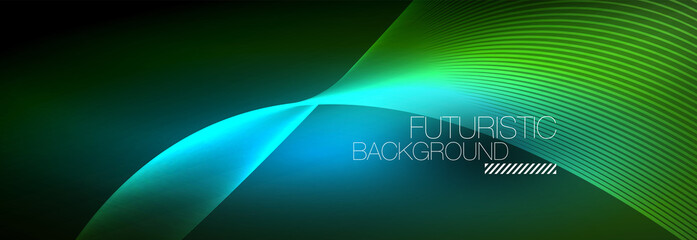 Abstract neon glowing light in the dark with waves. Shiny magic energy and motion concept, vector abstract wallpaper background