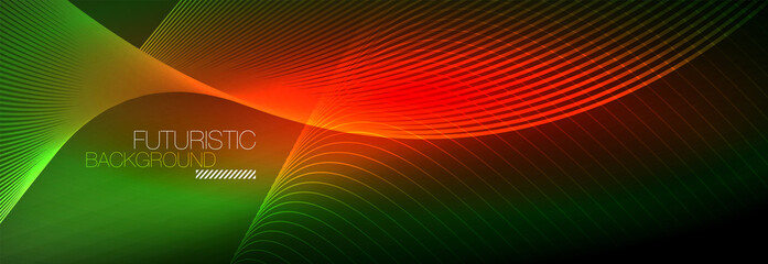 Abstract neon glowing light in the dark with waves. Shiny magic energy and motion concept, vector abstract wallpaper background