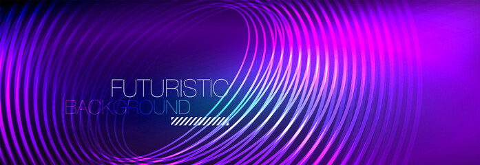Dark abstract background with glowing neon circles. Trendy layout template for business or technology presentation, internet poster or web brochure cover, wallpaper