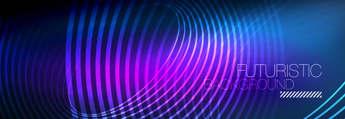 Dark abstract background with glowing neon circles. Trendy layout template for business or technology presentation, internet poster or web brochure cover, wallpaper