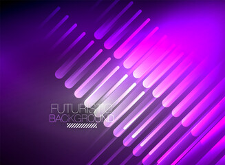 Bright neon color techno abstract background, shiny glowing neon lines in the dark background