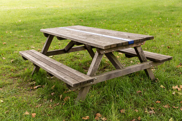 Wooden bench with table