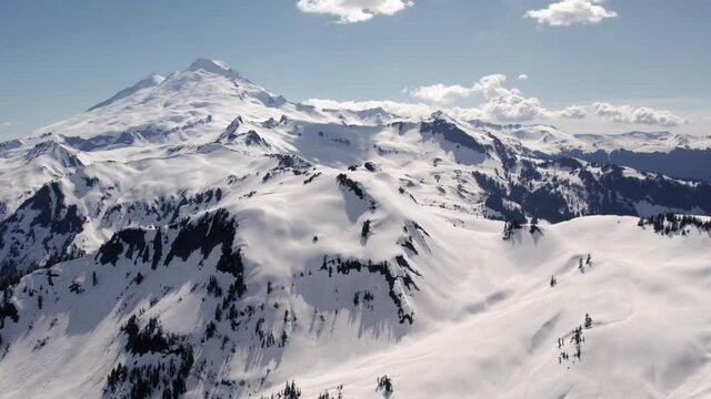 Aerial View of Mount Baker Volcanic Peak in Snowy Washington Mountains