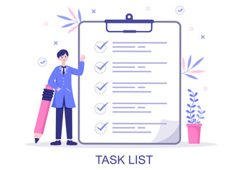 Task List Vector Illustration To Do list Time Management, Work Planning or Organization of Daily Goals. Landing Page Template