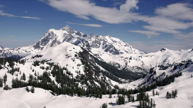 Mount Shuksan Aerial View with Spring Snow on Sunny Day