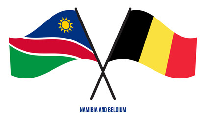 Namibia and Belgium Flags Crossed And Waving Flat Style. Official Proportion. Correct Colors.