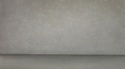 Grey cement wall which can be used as a blank advertising background. An empty studio room with a concrete wall for an advertising text or product display