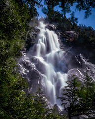 The water from Shannon Creek tumbles down Shannon Falls near Squamish, British Columbia, Canada