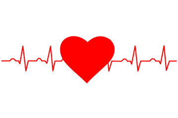 normal heart rhythm graph inside red heart shape, concept for medical media