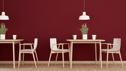 Living area in home or apartment on dark red wall decorate - Relax area in Coffee shop or restaurant - 3D Illustration