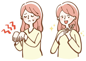 あかぎれの女性　改善　イラストセット