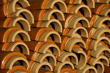 Obraz premium Stacked ceramic roof tiles in Malaysia