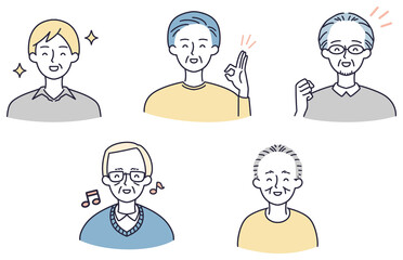 笑顔　シニア男性セット　シンプルイラスト